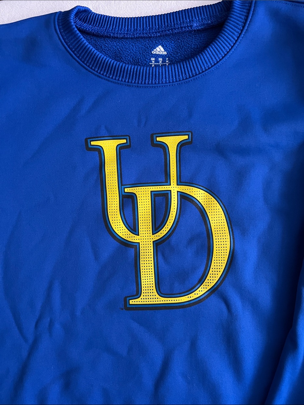 adidas Men’s Royal Blue Crewneck Sweatshirt with Yellow UD Graphic